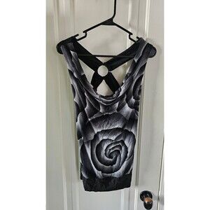 Vixen brand Womens xl black rose print swoop neck tank top